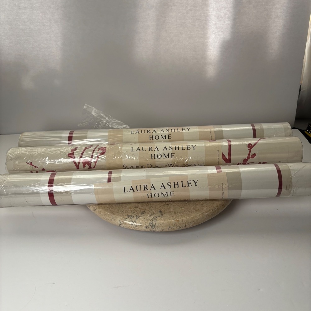 Laura Ashley Home Eaton Pussywillow Stripe Cranberry Wallpaper 3 Rolls Wallpaper